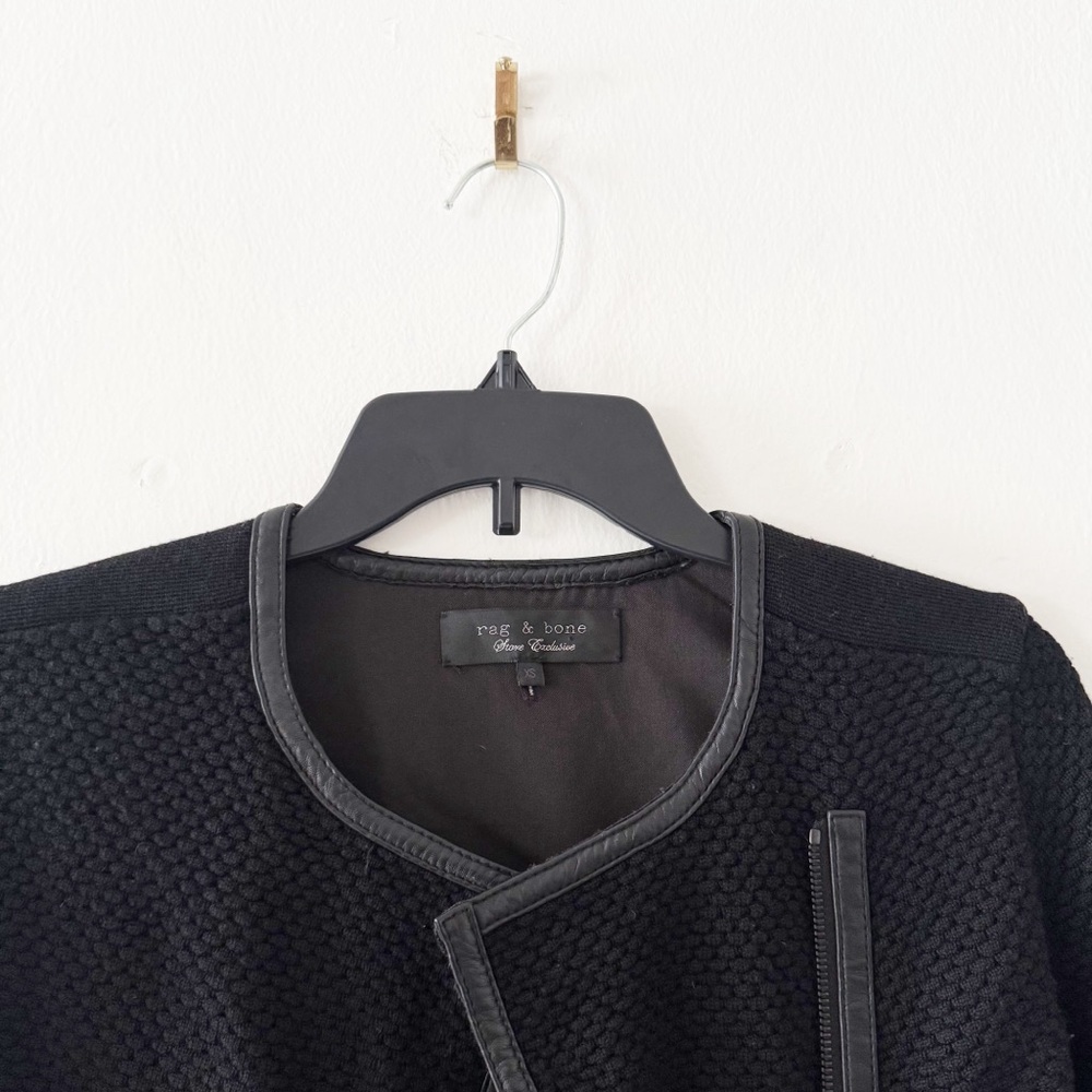 Rag & Bone Wool & Lamb Leather Black Biker Jacket Size XS - Picture 2 of 5